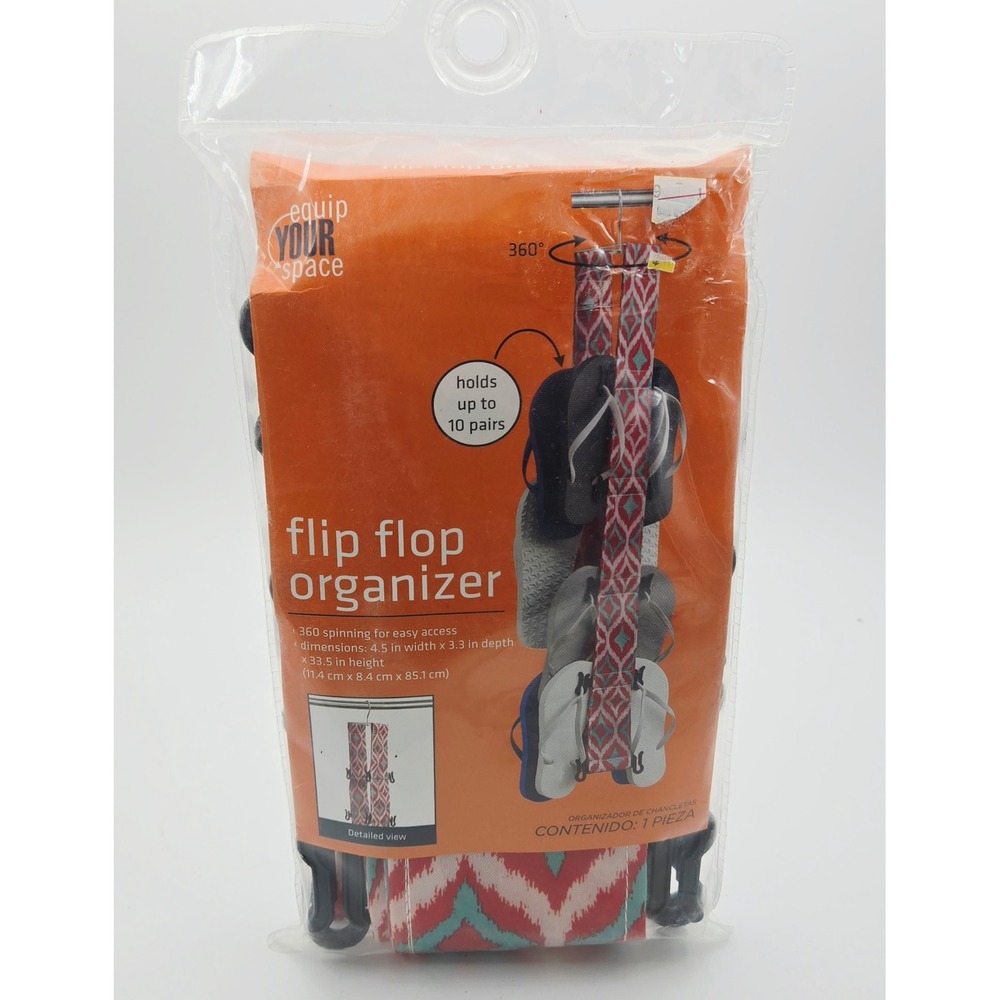 Equip Your Space Flip Flop Organizer Hanging 10 Pair Pink Teal Ikat Pattern NEW